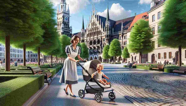 Liebevolle Nanny betreut ein Kind im Zentrum von München – Vermittlung durch die A.O.G. Nanny Agentur 